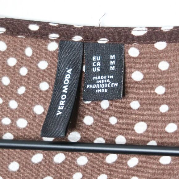 Vero Moda Womens‎ Wrap Mini Dress Medium Brown White Polka Dots Ruffle Brunch - Picture 4 of 10